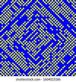 Vector graphics depicting a geometric ornament symbolizing a maze or microchipbuilt with a modular grid on circles