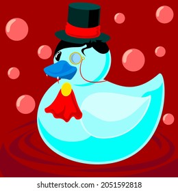 vector graphics depicting a rubber duck vampire in the style of the eighteenth century
