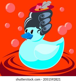 vector graphics depicting a rubber duck vampire in the style of the eighteenth century