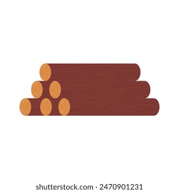 Vector graphics depicting sawn logs, lumber stocks. The elements of a woodpile made of tree trunks, highlighted on a white background, depict the logging industry