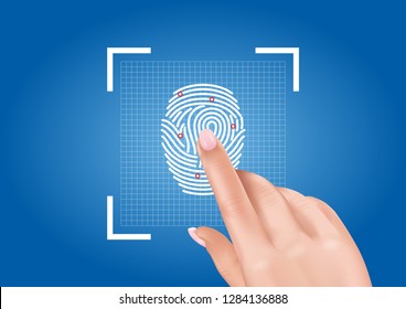 Vector graphics depicting the scanning of fingerprints ensuring access to security thanks to biometric identification.