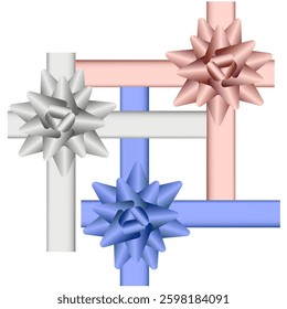 Vector graphics. Design element. Pink, blue and white bows on a festive gift box.