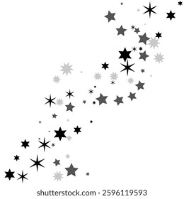 Vector graphics. Design elements. On a white background, a group of black various stars.