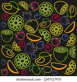 Vector graphics. Different colors. Background with fruit. Patterns for your idea. Colorful.