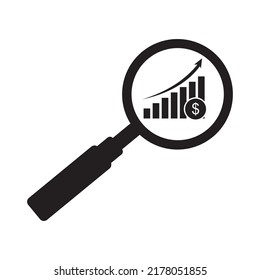 Vector graphics of dollar rising in a magnifying glass. Can be used for money business concepts.