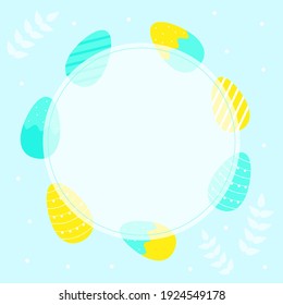 Vector graphics, Easter, background for text. The eggs are turquoise and yellow. Background, design for websites, banners, cards, posters, advertising. Blue background, bright colors. 