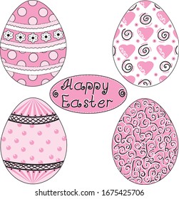 Vector graphics. Easter egg with a pattern. The main colors are pink, white, black.