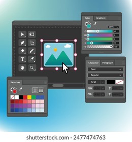 Vector graphics editor and design program software, dark mode interface application