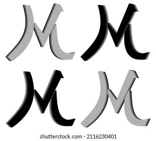 Vector graphics of elegant 3D letter M in black and gray color. Perfect for corporate, t-shirts, and so on.