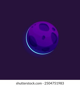 Vector graphics of a fantastic game scene depicting a fantastic purple planet with craters on a violet background. A space element for user interaction