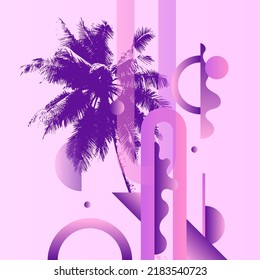 Vector graphics in a fashionable style with geometric elements. Summer time. Modern poster with palm tree.