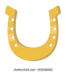 vector graphics in flat style isolated on white background. Illustration of a hand-drawn golden horseshoe good luck symbol and happiness.