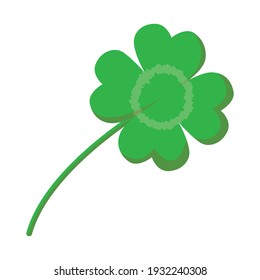 vector graphics in flat style isolated on white background. Illustration of a hand-drawn four-leaf clover good luck symbol and happiness on St. Patrick's Day.