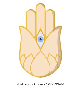 vector graphics in flat style isolated on white background. Illustration hand-drawn Hamsa palm of Fatima a good luck symbol, amulet, happiness and monetary prosperity.