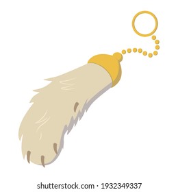 vector graphics in flat style isolated on white background. Illustration of a hand-drawn mascot keychain rabbit's foot a good luck symbol, amulet, happiness and monetary prosperity.