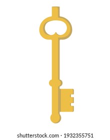 vector graphics in flat style isolated on white background. Illustration of a hand-drawn mascot golden key a good luck symbol, amulet, happiness and monetary prosperity.