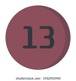 Vector graphics in flat style isolated on white background. number 13 black on red background minimalistic icon symbol of failure and unhappiness hand drawn illustration.