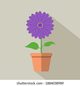 Vector graphics of flower pot and purple