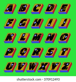 Vector graphics in the form of alphabet with hearts on stands.