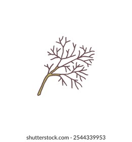 Vector graphics in the form of a twig, made in a hand-drawn style, with the image of sharp thin twigs, made with a contour line. An element for gardening topics.