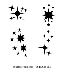 Vector graphics. Four groups of black various stars on a white background.