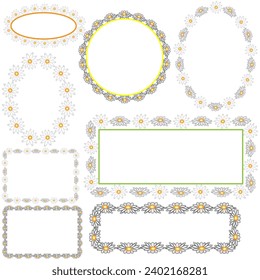 Vector graphics. Frames of daisies of different shapes on a white background.