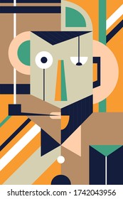 Vector graphics. Geometric portrait of a man. Poster art.