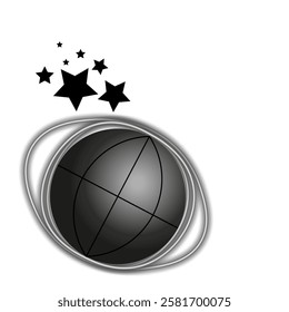 Vector graphics. Globe and stars in black and white tones on a white background.