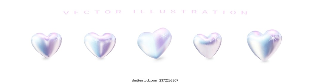 Vector graphics of glossy holographic hearts