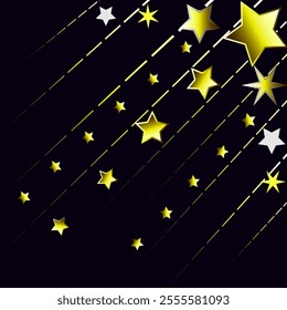 Vector graphics. Golden falling stars on a dark background.
