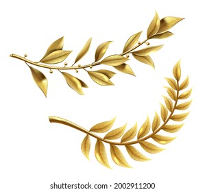 Vector graphics. Golden laurel branch is part of the winner wreath. Classic realistic template set
