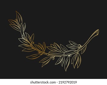 Vector graphics. Golden laurel branch is part of the winner wreath. Classic realistic template