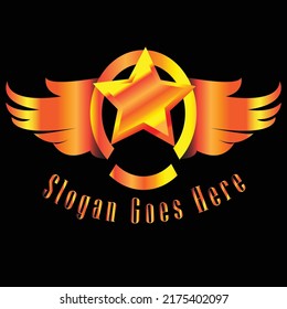 Vector graphics of golden wings symbol for company leader with star shape