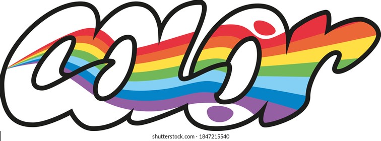 Vector graphics. Graffiti. Paint word color. Rainbow.