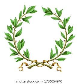 Gráficos vectoriales. Leyenda de laurel de época verde realista. Plantilla aislada