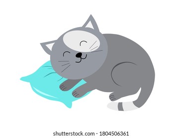 vector graphics, grey cat sleeping on a pillow