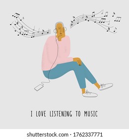 
Vector graphics, guy listens to music. The enjoyment of music.