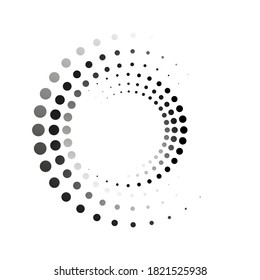 Vector graphics. Halftone dots in the shape of a circle. Monochrome round logo, stencil, dotted frame, design element, icon, web banner with place to place your text.