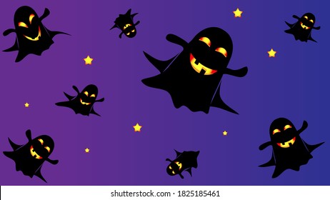 Vector graphics. Halloween character is a ghost. Cartoon characters of Halloween in the night sky strewn with stars.
