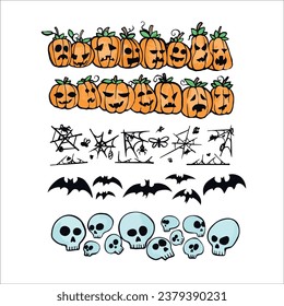Vector graphics, Halloween holiday, holiday elements, pumpkin, bones, spider web, festive elements