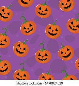 Vector graphics. Halloween pattern. Cartoon illustration with pumpkins. Cute Halloween background.  