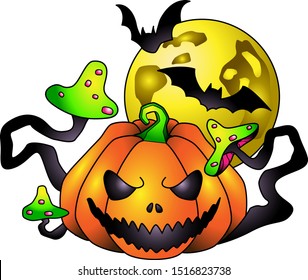 
Vector graphics halloween, pumpkin, mushrooms, moon, bat