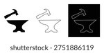 Vector graphics of hammer and anvil icons in black, white, and outlined styles