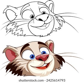 Vector graphics of a happy, smiling weasel character
