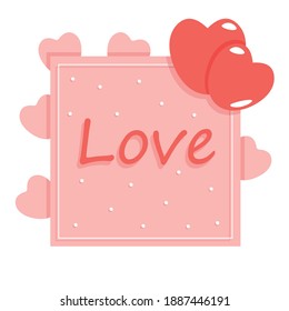 Vector graphics. Happy Valentine's Day. March 8, mother's day. Pink background, with a white frame, pearls and the inscription Love. For congratulations and declarations of love.