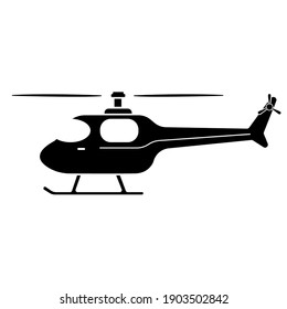 Vector graphics, helicopter icon, black, isolated on white background. Flat design.