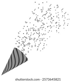 Vector graphics. Holiday. On a white background, a festive cracker with confetti in black and white tones.