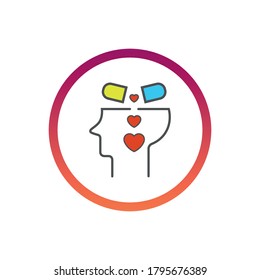 Vector graphics. The human head is nourished by love. Taking medicine
