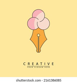 vector graphics of ice cream and pen logo icon. great for drinks, school, education, creative, kids.