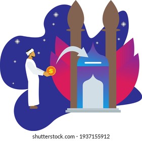 Vector graphics illustration of alms to mosque.